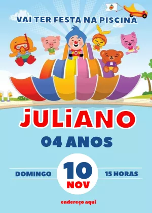 Convite Aniversário Plim Plim na Piscina para Editar Online