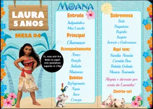 Cardápio de Mesa Moana para Editar Online e Imprimir