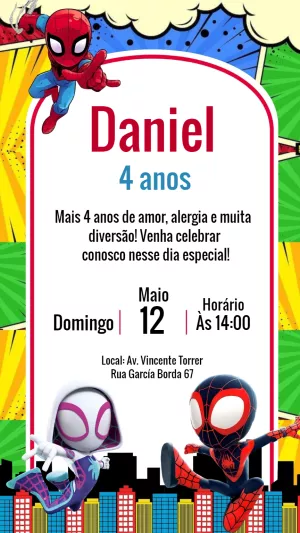 Convite Aniversário Spidey e Amigos para Editar Online