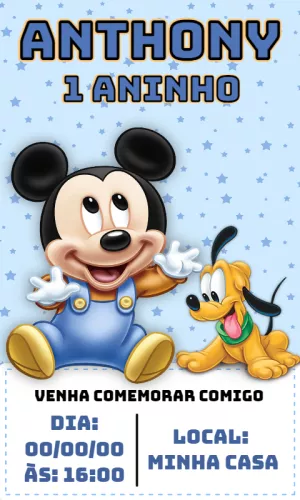 Convite Aniversário Mickey Baby Fofo para Editar Online