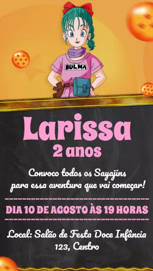 Convite de Aniversário Dragon Ball Z Bulma para Editar Online