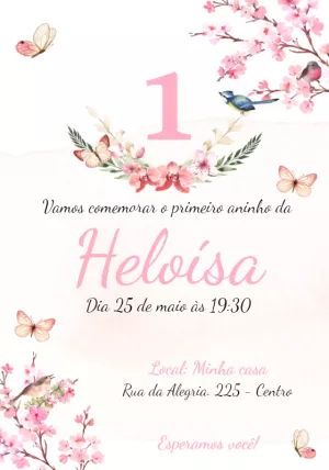 Convite Aniversário Jardim Encantado com Flores para Editar Online