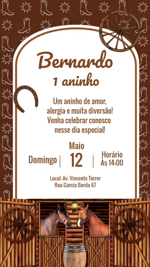 Convite de Aniversário Country com Cavalos para Editar Online