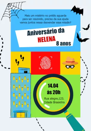 Convite de Aniversário Detetives e Mistério para Editar Online