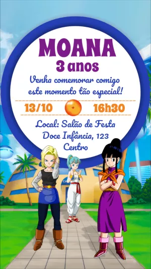 Convite Aniversário Dragon Ball Z Meninas para Editar Online