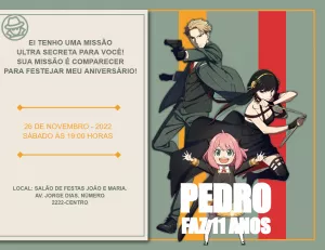 Convite de Aniversário Spy x Family para Editar Online