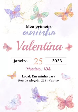 Convite Aniversário Borboletas Aquarela para Editar Online