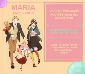 Convite Aniversário Spy x Family para Editar Online