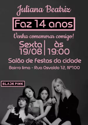 Convite de Aniversário Kpop BLACKPINK para Editar Online