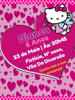 Convite Aniversário Hello Kitty para Editar Online