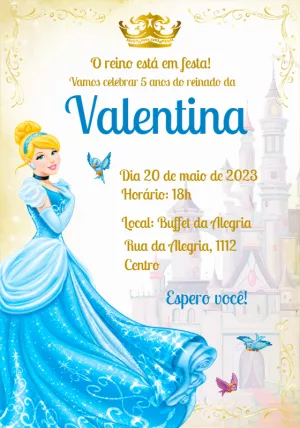 Convite Aniversário Cinderela Princesa para Editar Online