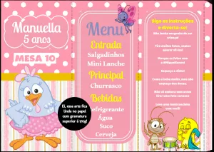 Menu de Mesa Aniversário Galinha Pintadinha Candy para Editar