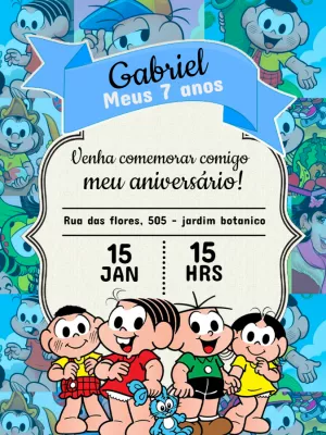 Convite de Aniversário Turma da Mônica para Editar Online