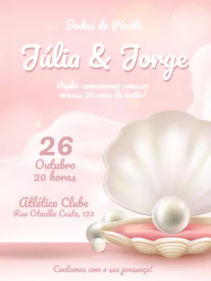 Convite Bodas de Pérola com Concha para Editar Online