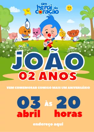 Convite Plim Plim Herói do Coração para Editar Online