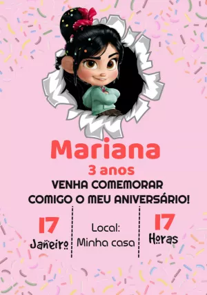 Convite Aniversário Detona Ralph com Vanellope Editável Online