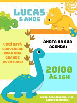Convite de Aniversário Dinossauro Baby para Editar Online