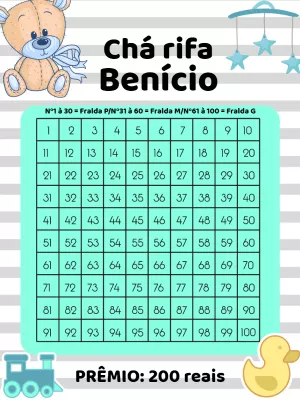 Chá Rifa Ursinho Azul Editável para Chá de Bebê Online