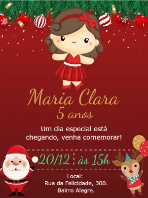 Convite de Aniversário Natal Menina para Editar Online