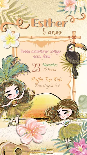 Convite de Aniversário Havaí Tropical para Editar Online