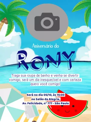 Convite de Aniversário Praia com Foto para Editar Online