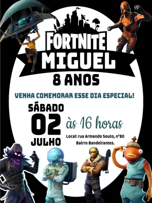 Convite de Aniversário Fortnite com Personagens para Editar