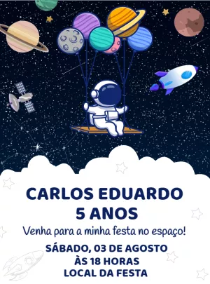 Convite de Aniversário Astronauta para Editar Online