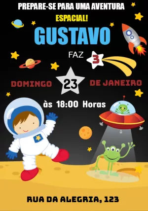 Convite de Aniversário Astronauta para Editar Online