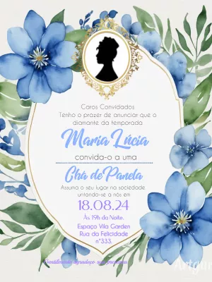 Convite Chá de Panela Bridgerton Floral para Editar Online