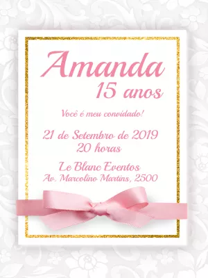 Convite de 15 Anos Rosa e Dourado Glitter para Editar Online