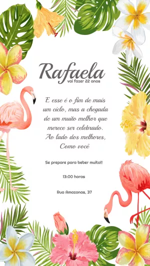 Convite de Aniversário Tropical com Flamingos para Editar