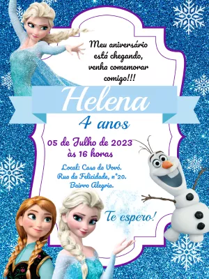 Convite de Aniversário Frozen com Personagens para Editar Online