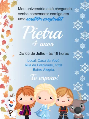 Convite Aniversário Frozen Cute para Editar Online