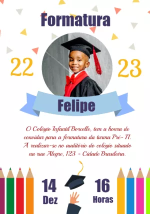 Convite de Formatura Infantil com Foto para Editar Online