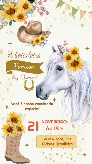 Convite de Aniversário Country Boiadeira Editável Online