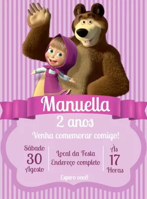 Convite de Aniversário Masha e o Urso para Editar Online