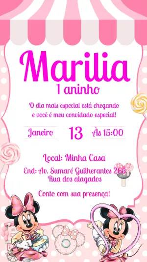 Convite Aniversário Confeitaria da Minnie para Editar Online