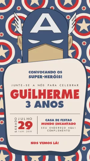Convite Aniversário Capitão América para Editar Online