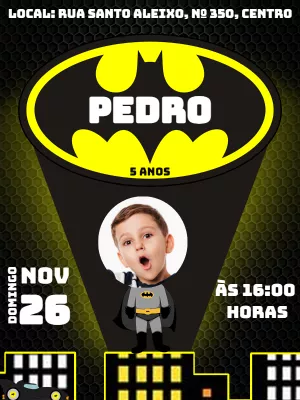 Convite Aniversário Batman com Foto para Editar Online