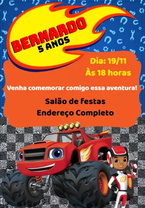 Convite de Aniversário Blaze and the Monster Machines Editável
