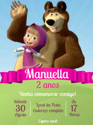 Convite de Aniversário Masha e o Urso para Editar Online