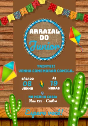 Convite Aniversário Festa Junina Caipira para Editar Online