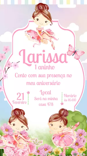Convite Aniversário Bailarina Delicado para Editar Online