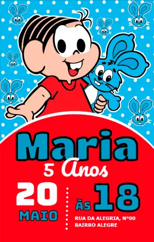 Convite de Aniversário Mônica Turma da Mônica para Editar