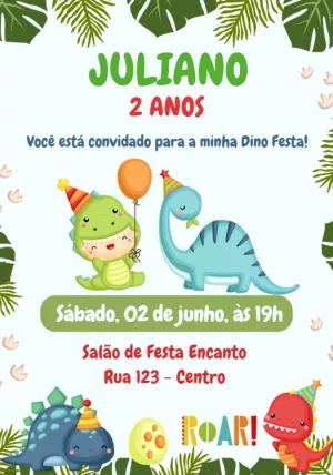 Convite de Aniversário Dinossauro Baby para Editar Online