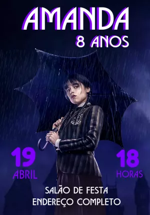 Convite Aniversário Wandinha Addams para Editar Online