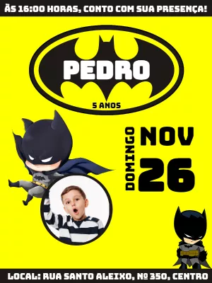 Convite de Aniversário Batman com Foto para Editar Online