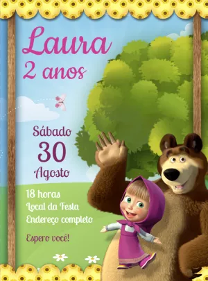 Convite Aniversário Masha e o Urso para Editar Online
