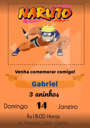 Convite de Aniversário Naruto para Editar e Imprimir