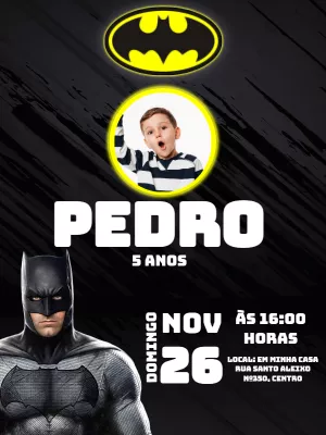 Convite de Aniversário Batman com Foto para Editar Online